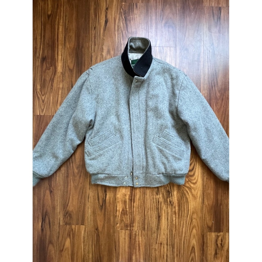 Hunt Club Wool Bomber Jacket Mens S Gray Good Vintage Made in USA Retro American